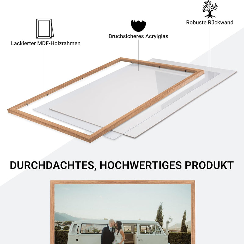 CABBEL 1x Bilderrahmen 60x80 cm Eiche Rahmen 1-Pack | Dokumentenrahmen, Collage, Poster | MDF Holz-P
