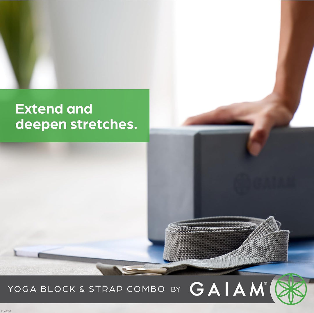Gaiam Yoga-Block & Yogagurt Kombi-Set – Yoga-Block mit Gurt, Pilates & Yoga-Requisiten zum Verlänger