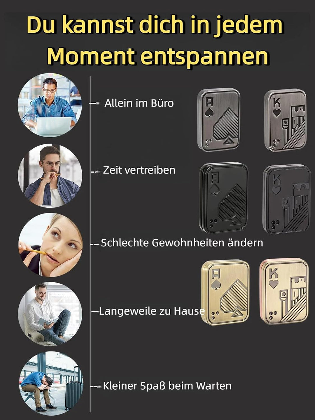 Metall-Fidget-Slider, Pop-Fidget-Spielzeug Poker Push Card für Jugendliche und Erwachsene, Geschenk