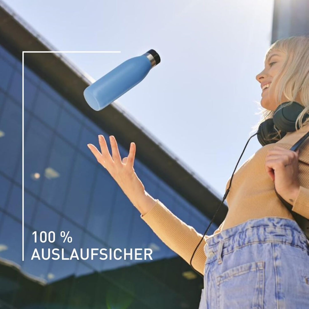 Emsa Bludrop Isolier-Trinkflasche, 0,5 Liter, 100% dicht, Quick-Press Verschluss, Ergonomischer 360°