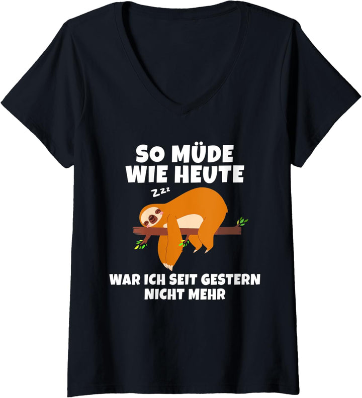 Damen Lustiger Faultier Spruch | Geschenk | Herren & Damen T-Shirt mit V-Ausschnitt