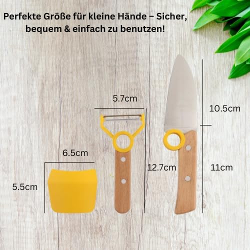 Kinder Kochmesser Set - 3 teilig - Kochmesser - Fingerschutz - Sparschäler - rostfrei Blau, Blau