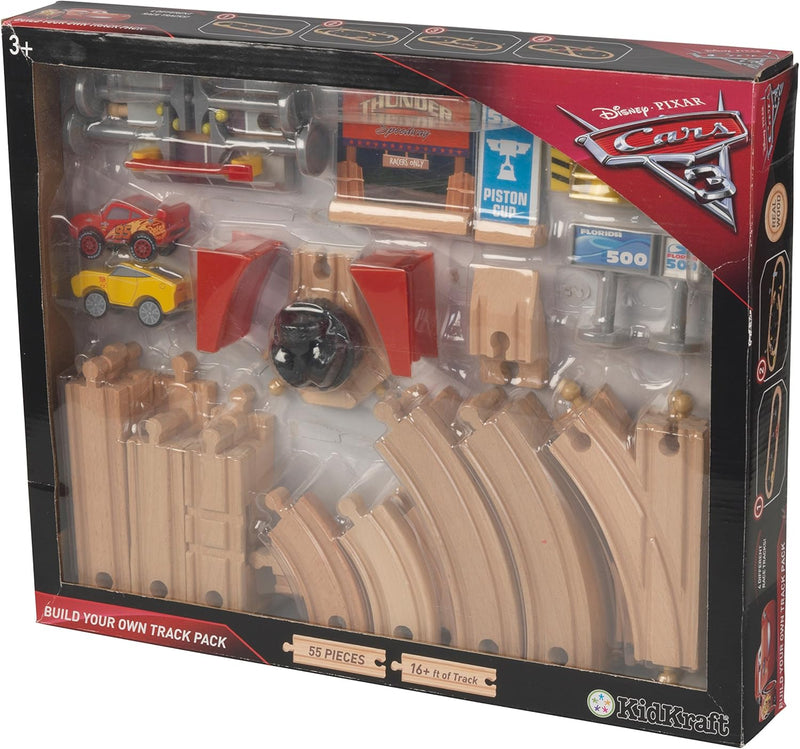 KidKraft Disney Pixar Cars 3 Autorennbahn aus Holz für Kinder, Eisenbahn Set mit Lightning McQueen-F