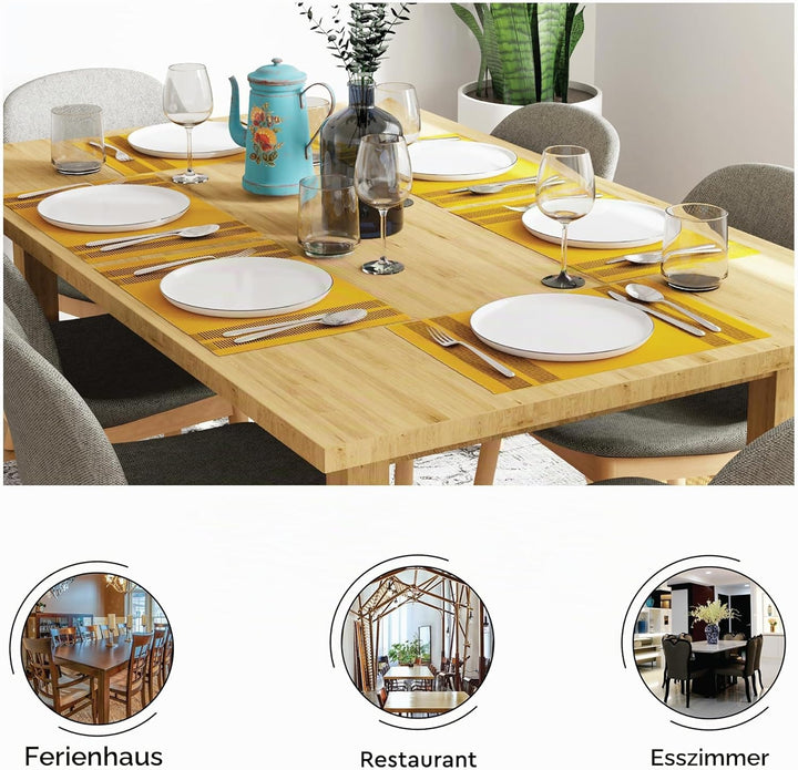 Encasa XO Platzsets Esstisch Set von 6 | Leiter gelb | Fein gerippte Baumwoll-Tischunterlage | Gröss