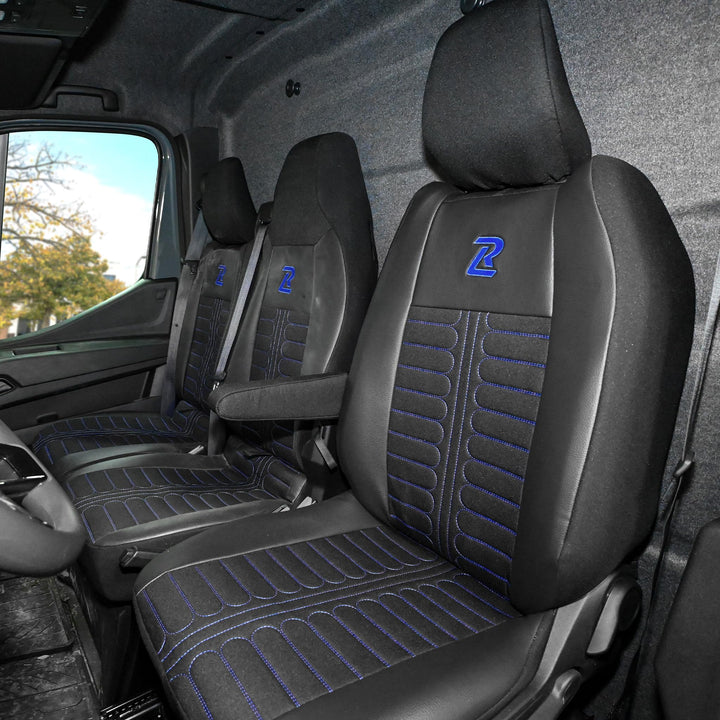 LUCARO Sitzbezüge Auto Set Tornado für Renault Master 4, Nissan Interstar 3 Blau Rückenlehne und Sit