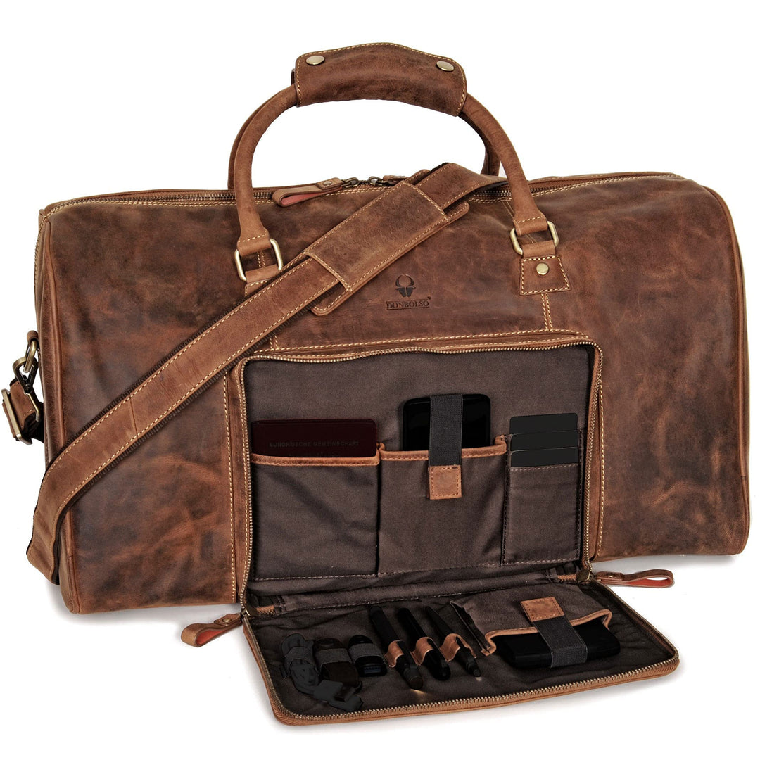 DONBOLSO® Weekender Neapel - Hochwertige Reisetasche Herren gross - Leder Reisetasche Braun - Grösse