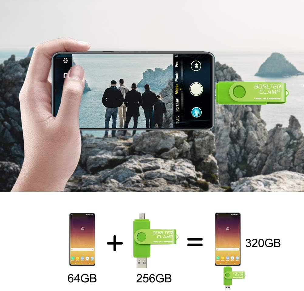 BORLTER CLAMP 256GB USB-Stick 2 in 1 Dual Port USB 3.0 Speicherstick OTG Flash-Laufwerk für Micro-US