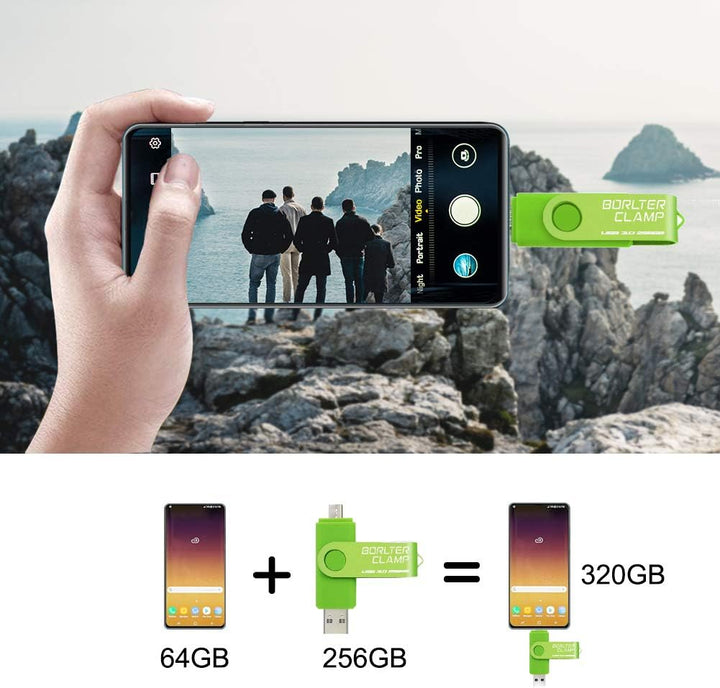 BORLTER CLAMP 256GB USB-Stick 2 in 1 Dual Port USB 3.0 Speicherstick OTG Flash-Laufwerk für Micro-US