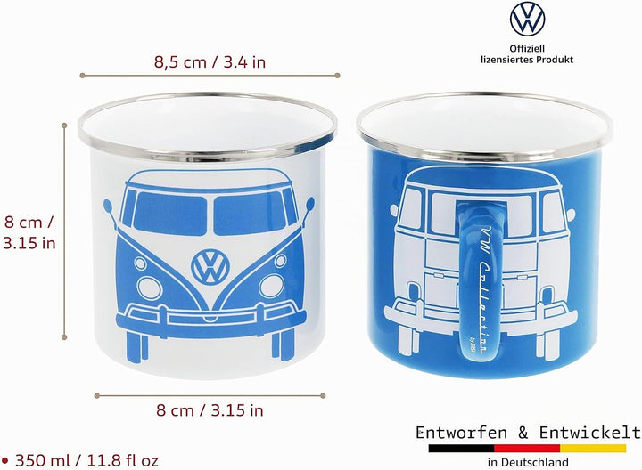 BRISA VW Collection - T1 Bulli Bus Kaffeebecher Emailletasse 2er Set 350 ml | Volkswagen Teetassen m