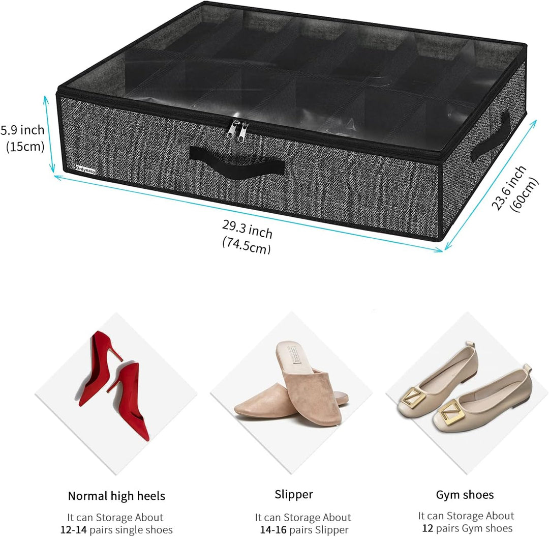 Onlyeasy Stabiles Unterbett-Schuh-Organizer-Set, 2 Stück, passend für insgesamt 24 Paar, Unterbett-S