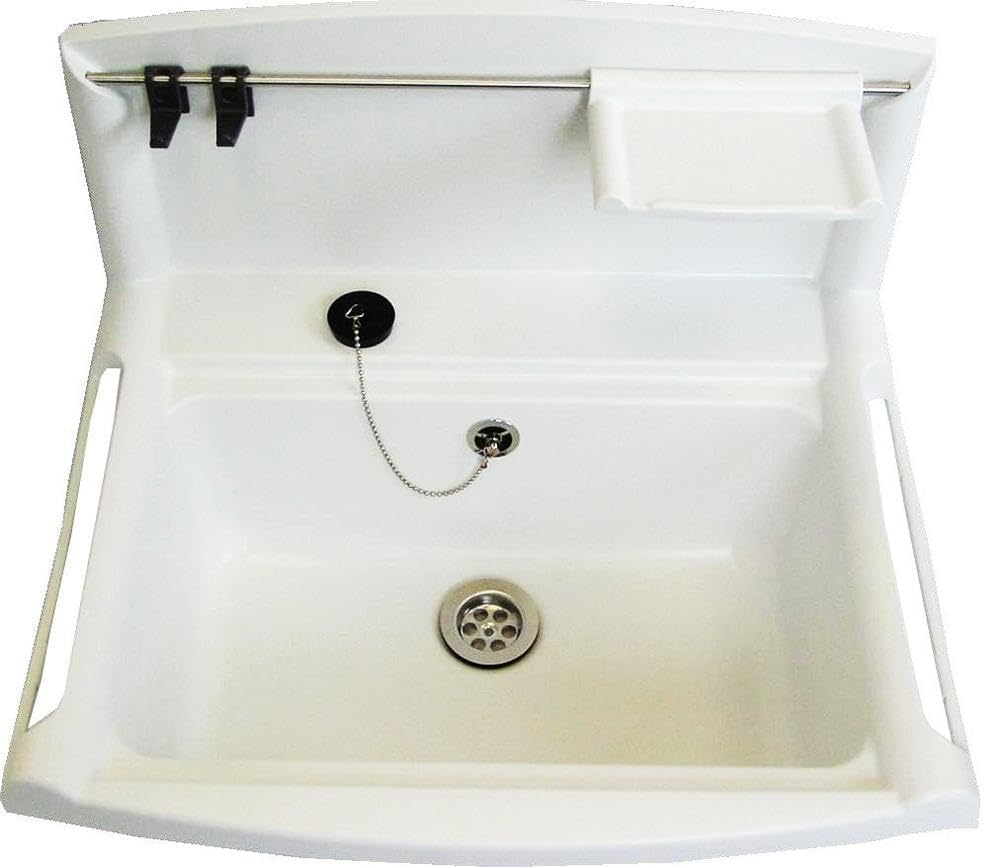 SANIT multiset Funktionsbecken weiss (mit Spritzschutzwand + Überlauf, Ausgussbecken mit Ablagefläch