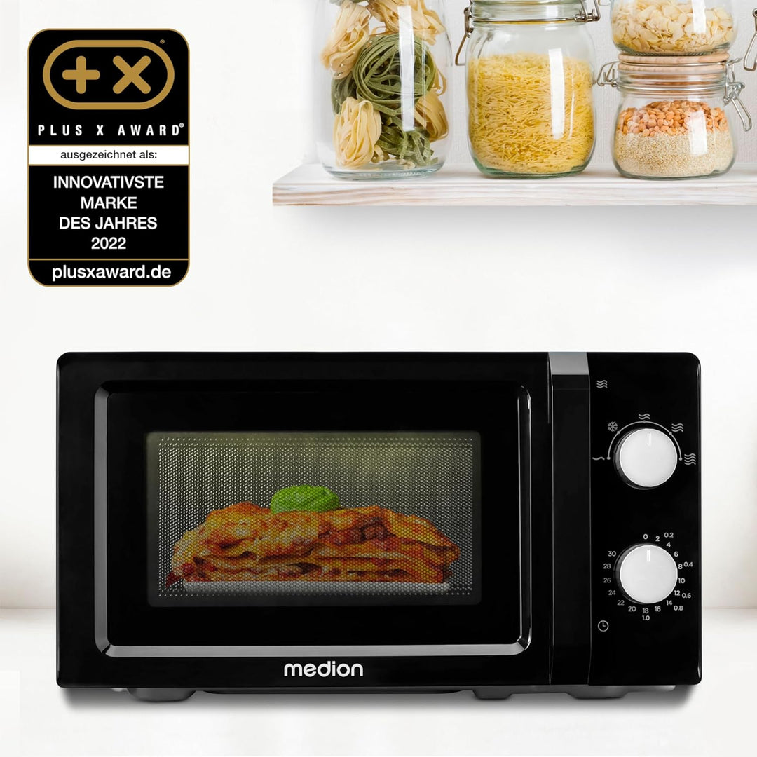 MEDION Mikrowelle (20 Liter, 700 Watt, klein kompakt und platzsparend, 5 Mikrowellenstufen, Auftaufu