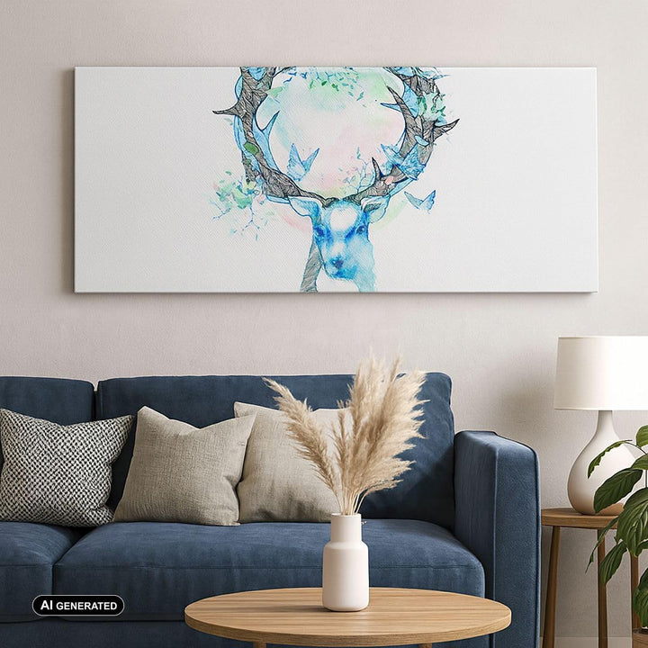 Wandbilder Dekoration Wohnzimmer Hirsch Natur Landschaft Dekoration Bilder auf Leinwand 120x50cm Lei