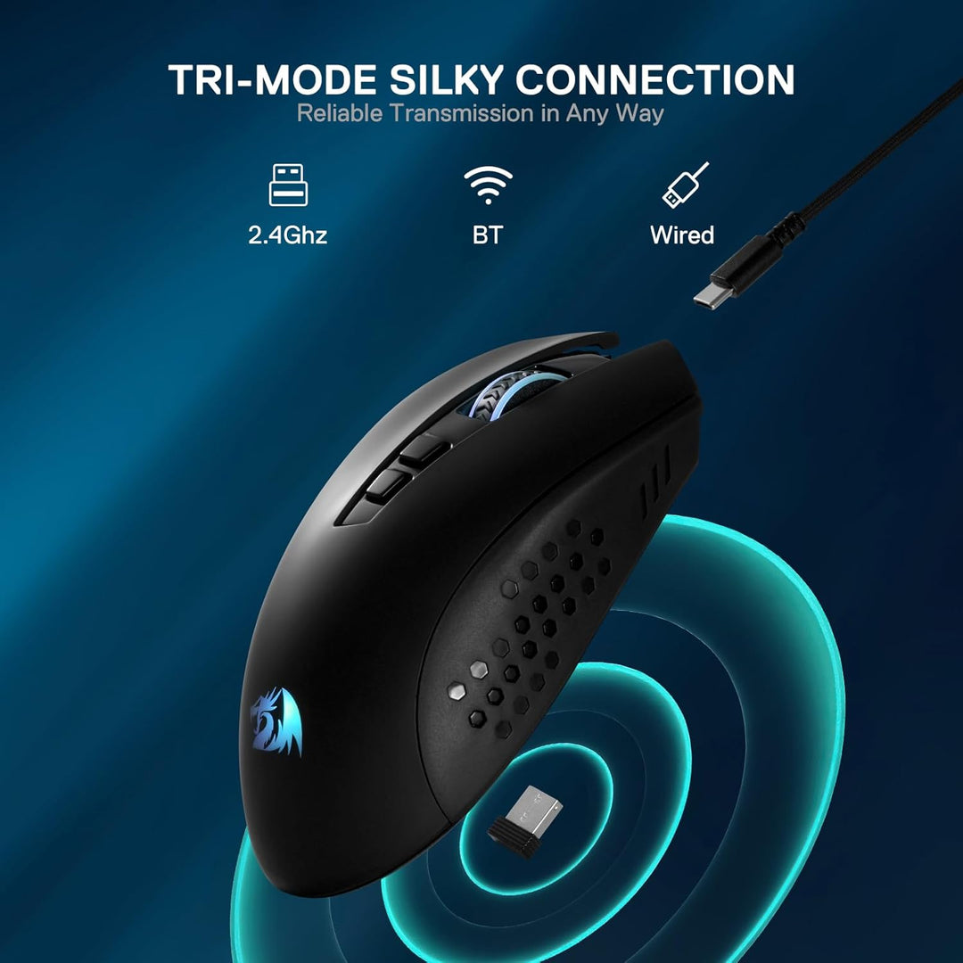 Redragon M656 MAX 3-Modi Gaming Maus, 10000 DPI wiederaufladbare Gaming Maus mit 5 DPI-Stufen, 7 Mak