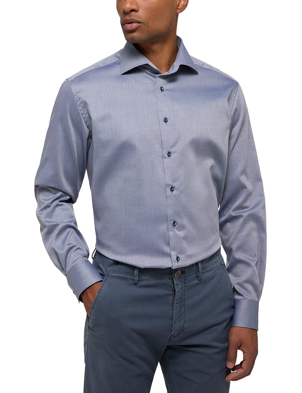 ETERNA Modern Fit Hemd Langarm New Kent Kragen Muster rot 48 Mittelblau, 48 Mittelblau
