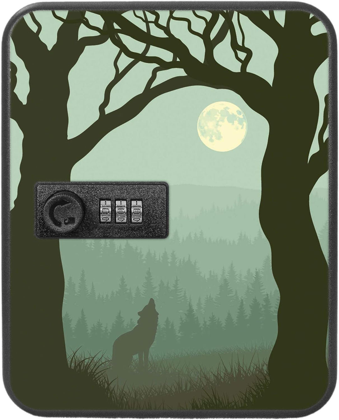 banjado® Burg-Wächter® abschliessbarer Schlüsselkasten mit Motiv Heulender Wolf für 20 Schlüssel - S