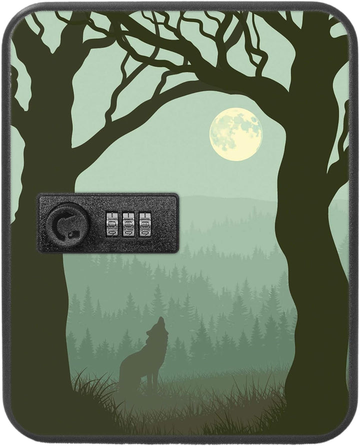 banjado® Burg-Wächter® abschliessbarer Schlüsselkasten mit Motiv Heulender Wolf für 20 Schlüssel - S