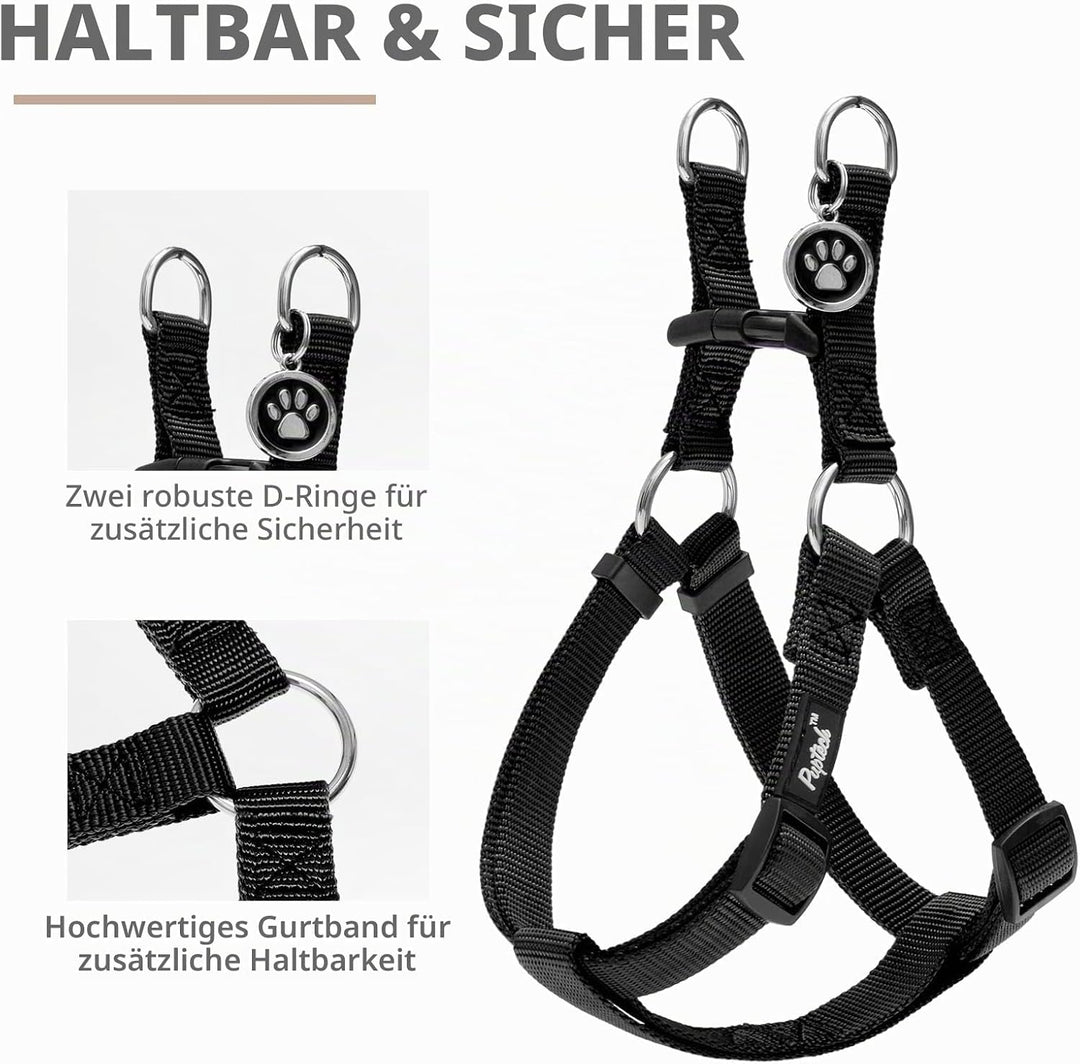 Hundegeschirr Nylon, Step-In, Verstellbar, Ausbruchsicher | für kleine, mittel-grosse & Grosse Hunde