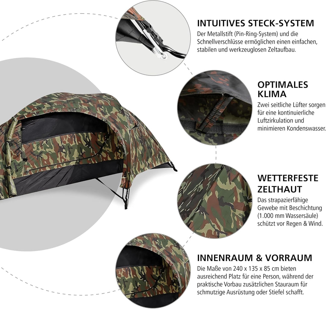 Mil-Tec 1-Mann Zelt Recon Woodland, Woodland