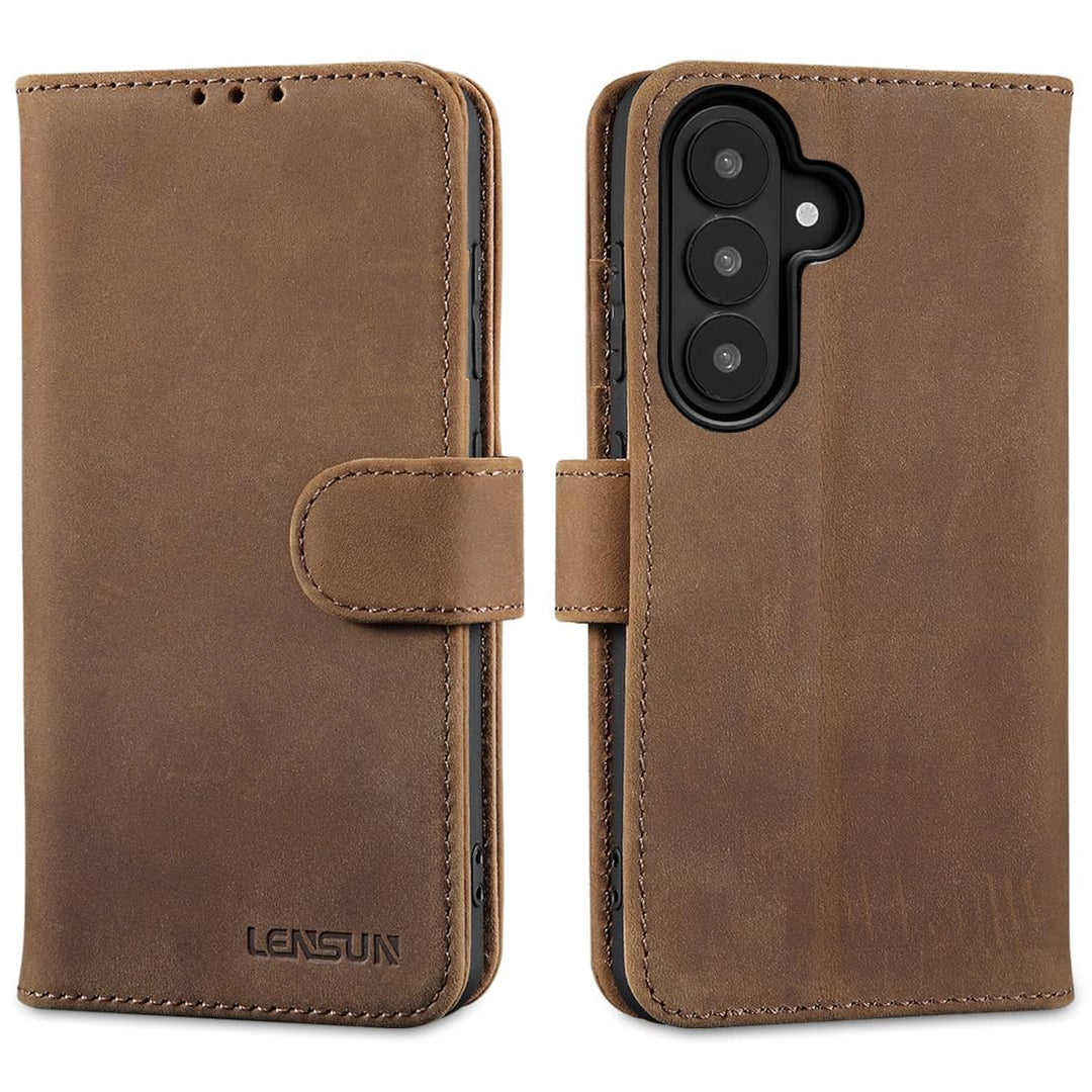 LENSUN Handyhülle für Samsung Galaxy S26 Plus Echtleder, Lederhülle [Brieftasche][RFID Schutz][Stand