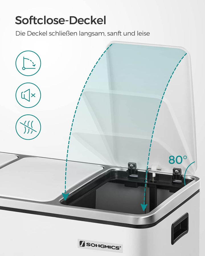 SONGMICS Mülleimer Küche, 3 x 18 L, Mülltrennsystem 3 Fächer, inklusive 15 Müllbeutel, Abfalleimer,
