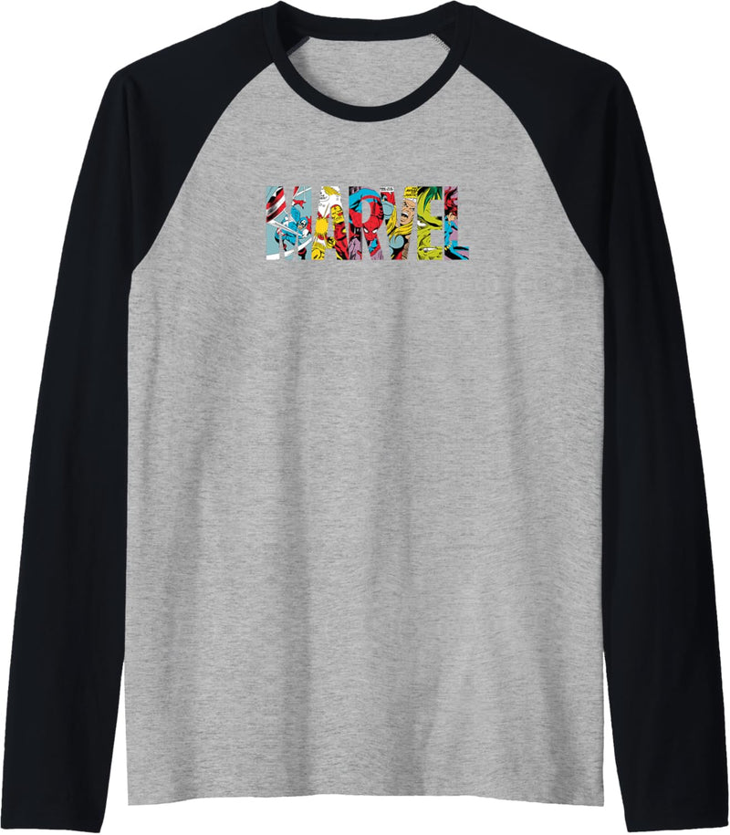 Marvel Logo With Characters Spider-Man, Iron Man, Thor, Hulk Raglan