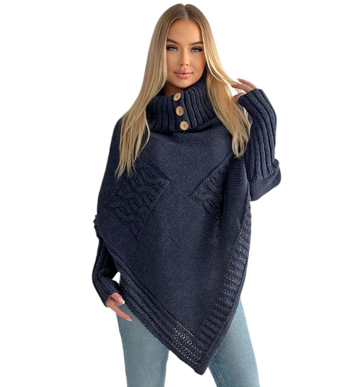 Mississhop Poncho Strick Sweatshirt Pullover Umhang Überwurf Einheitsgrösse Nachtblau, Einheitsgröss