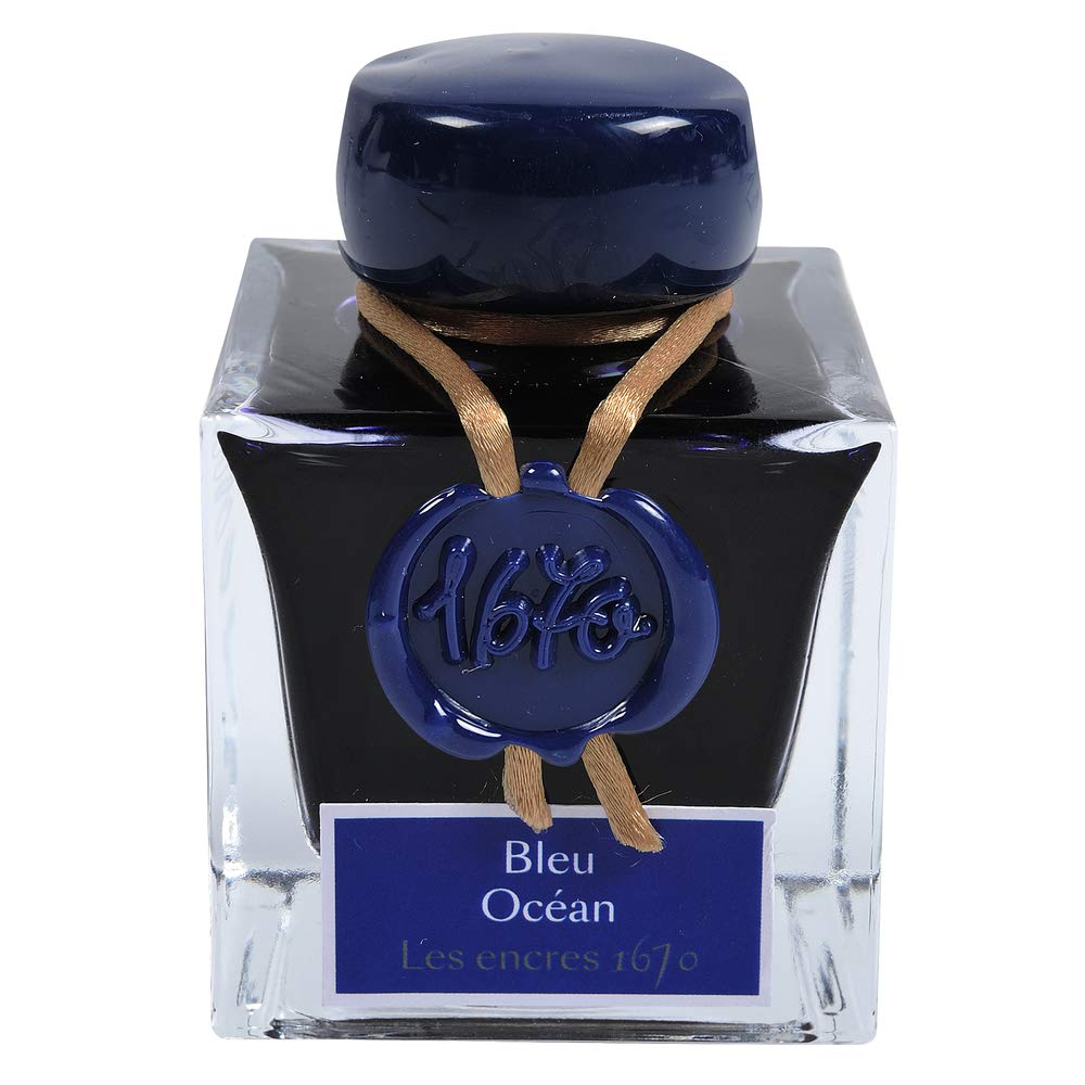 Jacques Herbin 15018JT Jubiläums- Tintenflakon 1670, 50 ml, für Federhalter, Farbintensiv, Blau Bleu