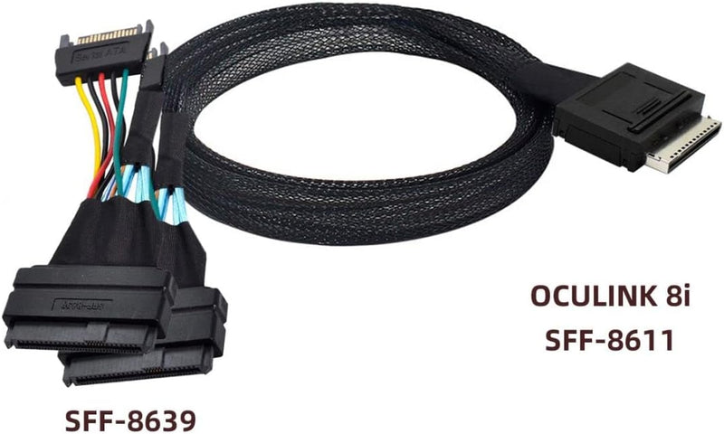 CY SFF-8611 auf SFF-8639 Kabel,OCuLink PCIe PCI-Express SFF-8611 8X 8-Lane auf 2 SFF-8639 U.2 4X SSD