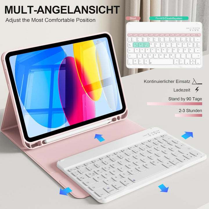 Hülle mit Tastatur für iPad A16 11. Generation 2025, für iPad 10. Generation 2022 10,9 Zoll, Bluetoo