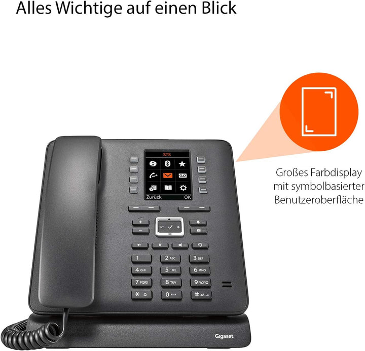 Gigaset T480HX - Tischtelefon zum schnurlosen Anschluss an DECT-Basis oder Router - grosses Farbdisp