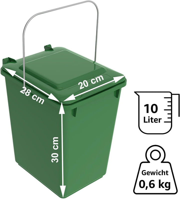 plasteo/Weber Bio Boy 10 Liter mit Deckel und Henkel – Grün – Langlebig und leicht Abwaschbar – Als