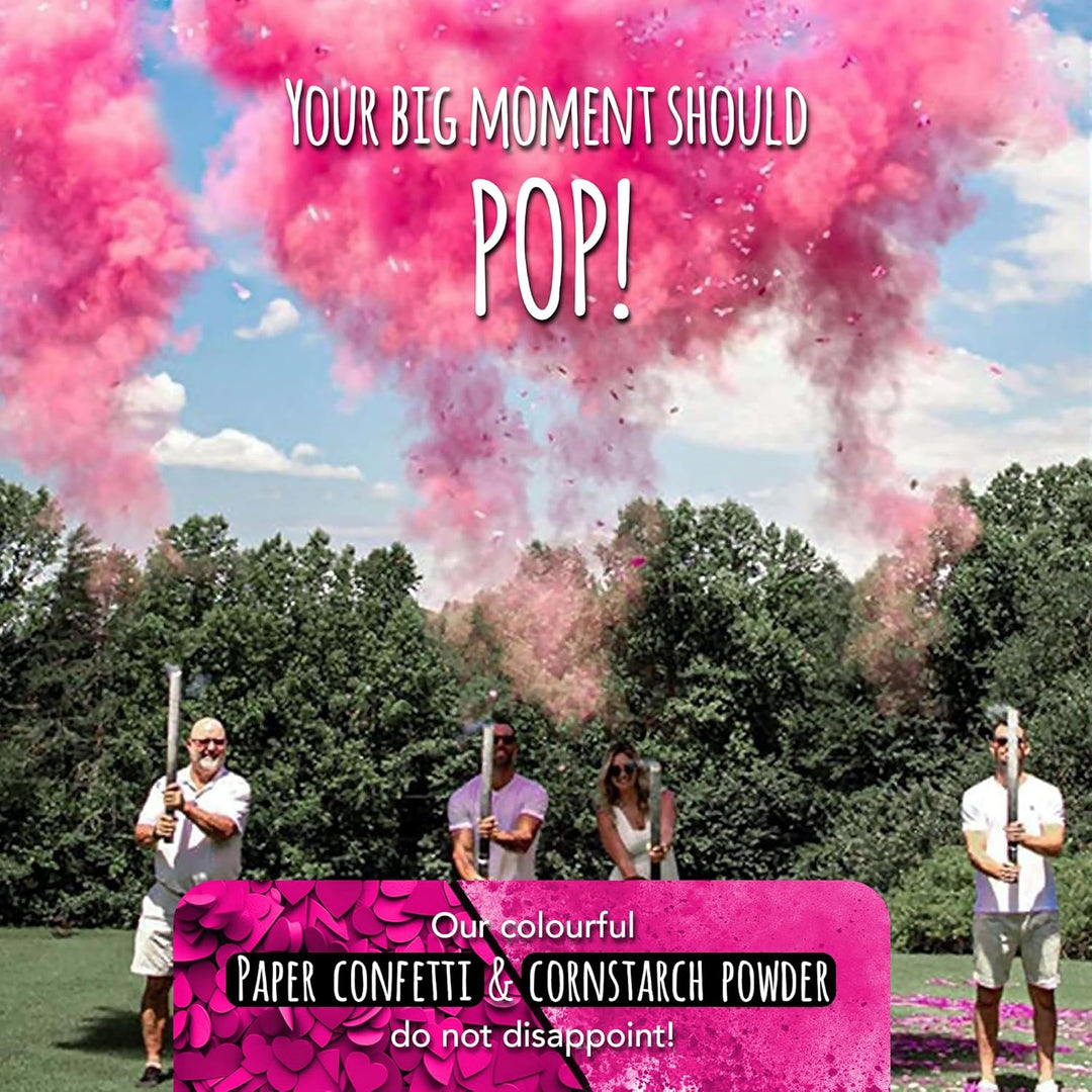 Team Planet Gender Reveal Konfettikanone – 2 x Blau & 2 x Rosa. Perfekte Gender-Reveal-Konfettikanon