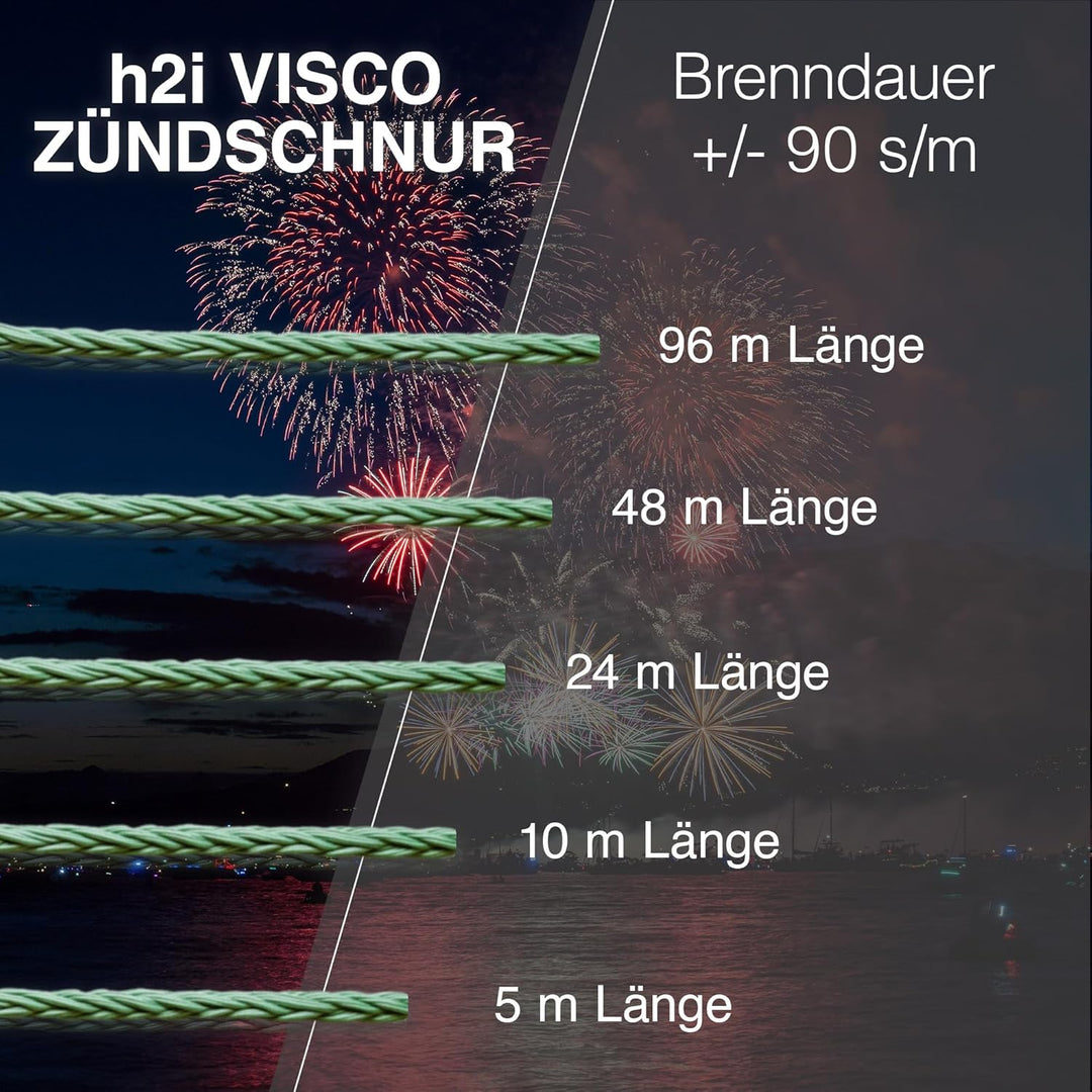 h2i Zündschnur | 96 m | Ø 2,0 mm | +/- 90 s/m | Anzündlitze Grüne Visco ideal für Pyrotechnik, Feuer