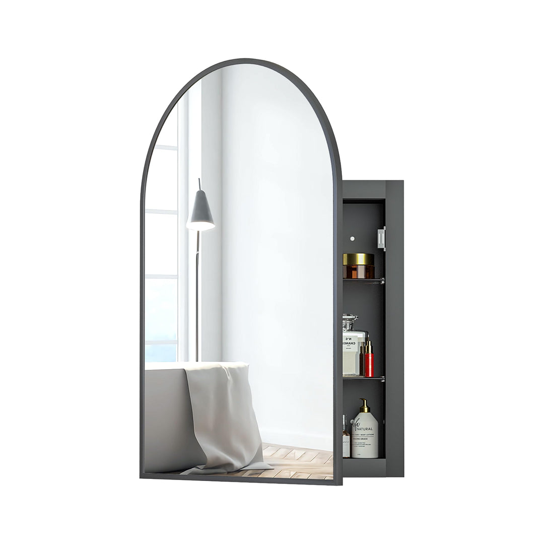 Spiegelschrank Bogen, Badezimmer Spiegelschrank Bogen, Badspiegel Schwarz mit Schrank, Eingelassen o