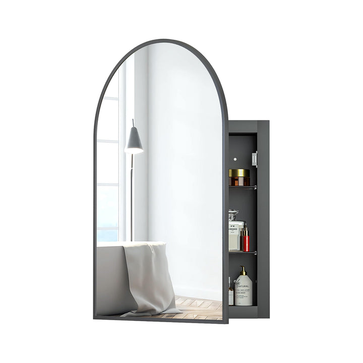 Spiegelschrank Bogen, Badezimmer Spiegelschrank Bogen, Badspiegel Schwarz mit Schrank, Eingelassen o