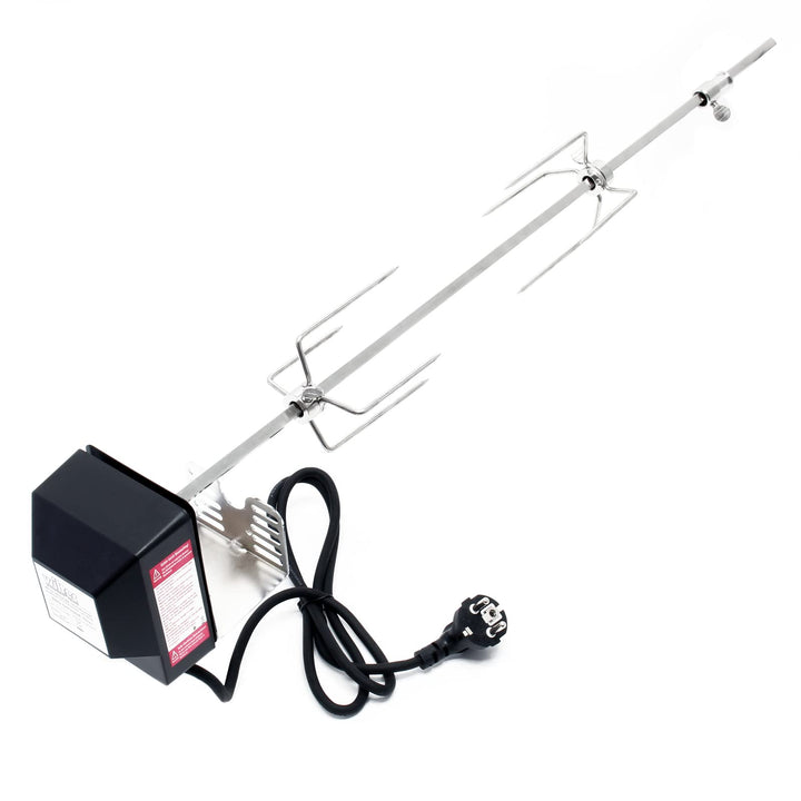 Wiltec BBQ Grillspiess 70cm 230V aus Edelstahl, inkl. 2 Fleischklammern, Drehspiess Rôtisserie 70 cm