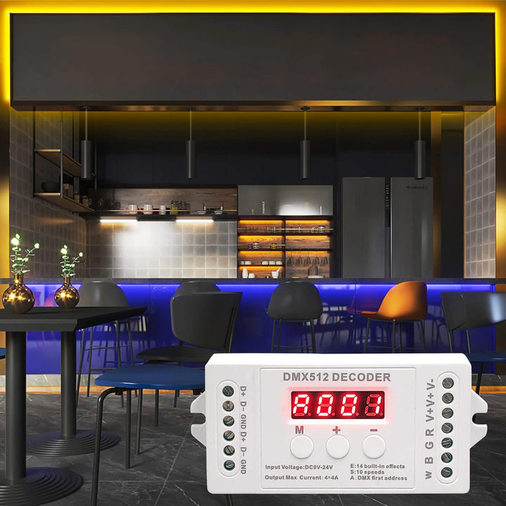 GIDEALED 4 Kanal DMX Decoder,RGBW DMX512 Decoder mit Digitalanzeige,Mini DMX512 Dimmertreiber PWM 16