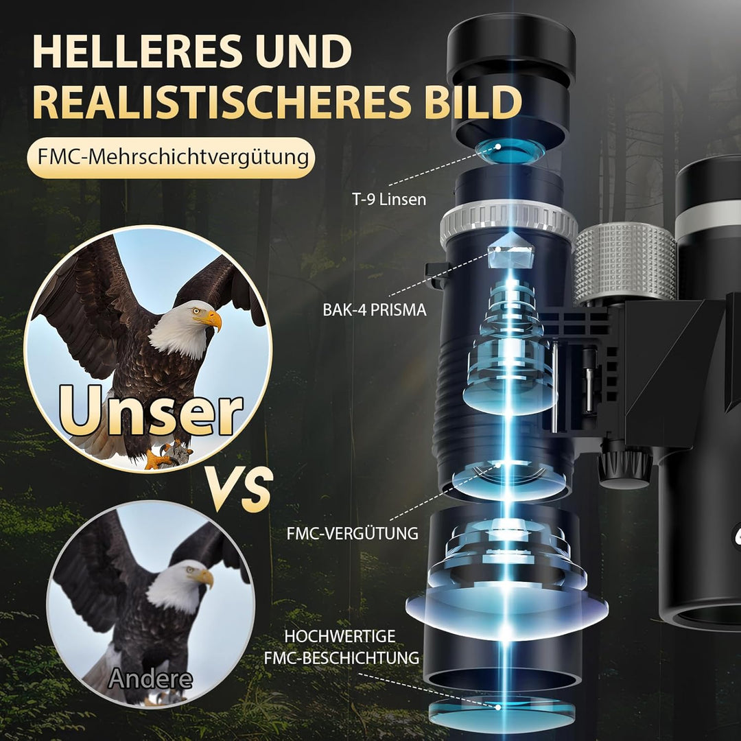 12x42 HD Fernglas für Erwachsene mit Telefonadapter, Stativ & Stativadapter - BAK4 Prisma, FMC-Objek