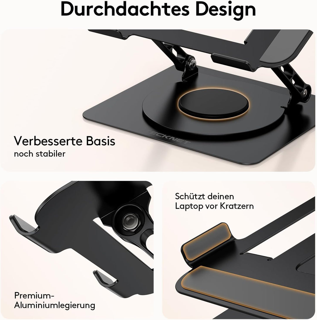 TECKNET 360° Laptop Ständer Höhenverstellbar, Verstellbarer Notebook Halterung aus Metall mit Doppel