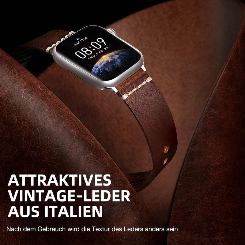 Bandsie Lederarmband kompatibel mit Apple Watch Armband 44mm 45mm 42mm 49mm für Männer/Frauen, Klass