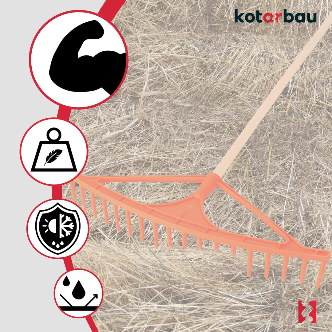 KOTARBAU® Heurechen - 64 cm - ohne Stiel - Laubrechen Kunststoff - für Gras- & Heckenschnitt - 18 Zi