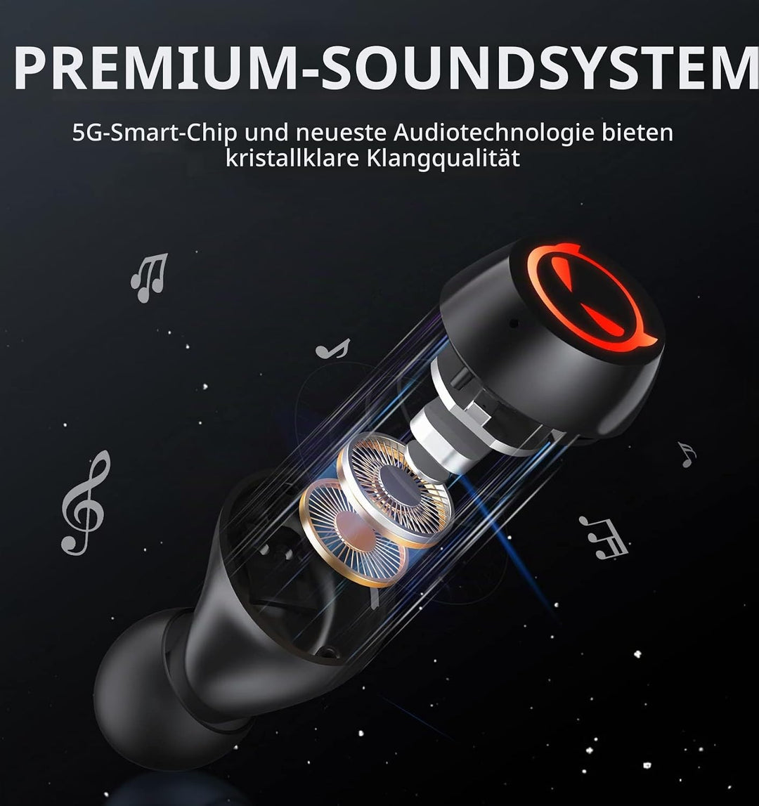 Kabellose Bluetooth-Kopfhörer, IPX5 wasserdichte kabellose Ohrhörer Touch Eingebautes Mikrofon Noise