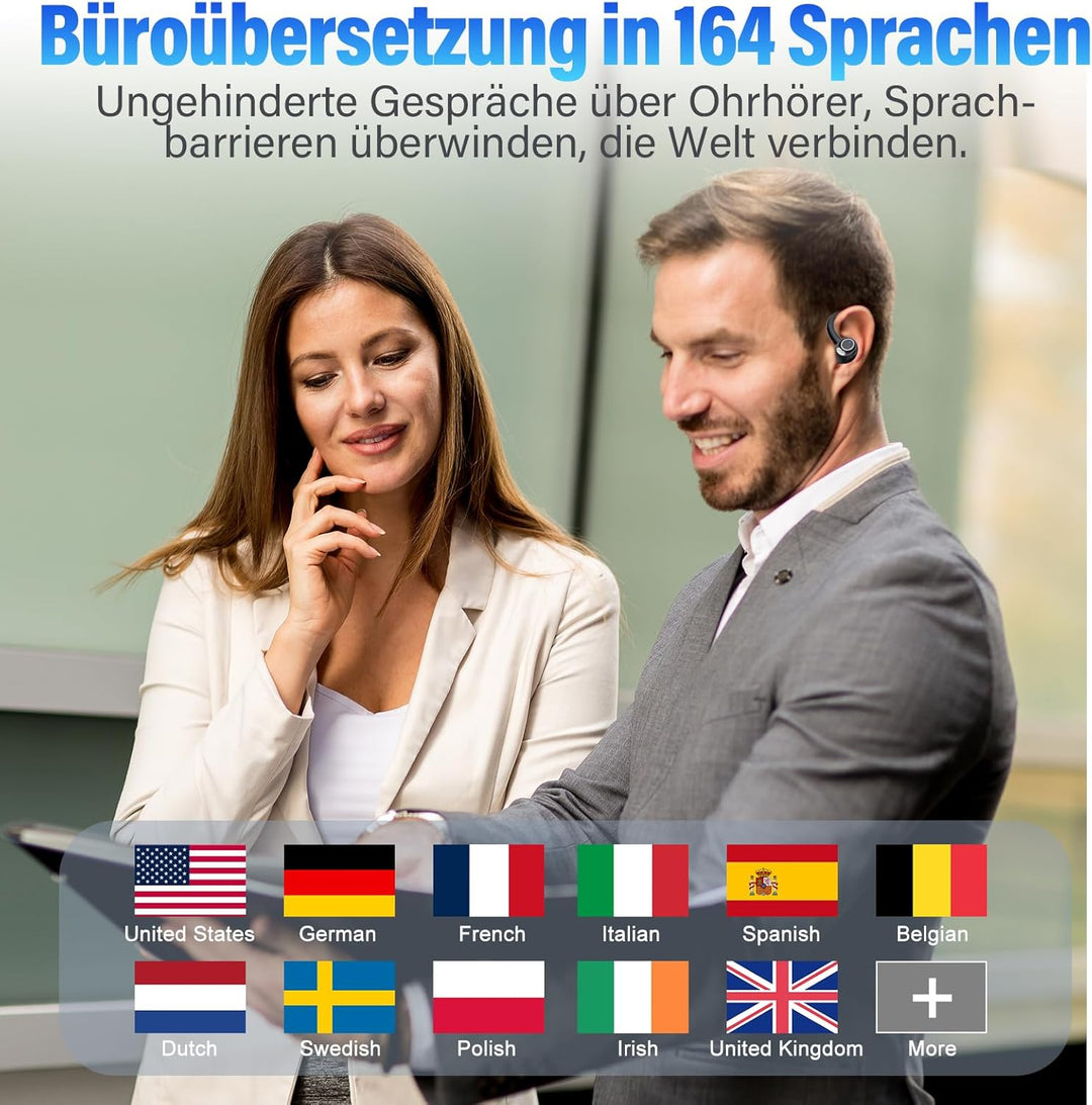 AI Kopfhörer Übersetzer, 3-in-1 Sprachübersetzer Ohrhörer 164 Sprachen mit App, 7 Übersetzungsmodi E