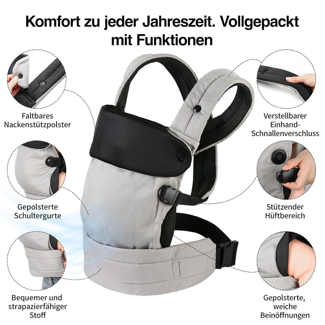 Babytrage für Neugeborene bis Kleinkinder, Ergonomische Bequeme und Leichte Tragetuch, Verstellbare
