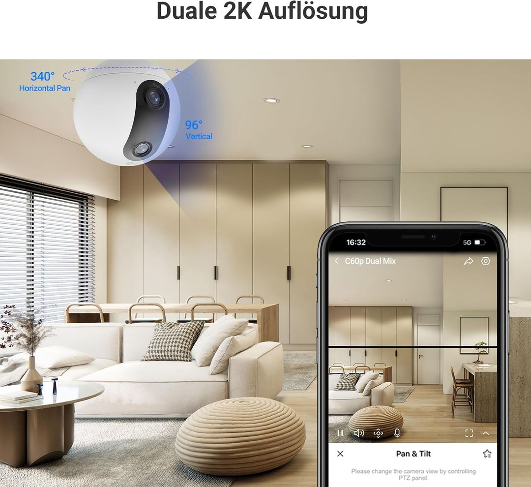EZVIZ WLAN Überwachungskamera mit 2K+ Dual-Lens, 360° Innenkamera mit Personenerkennung und Auto-Tra