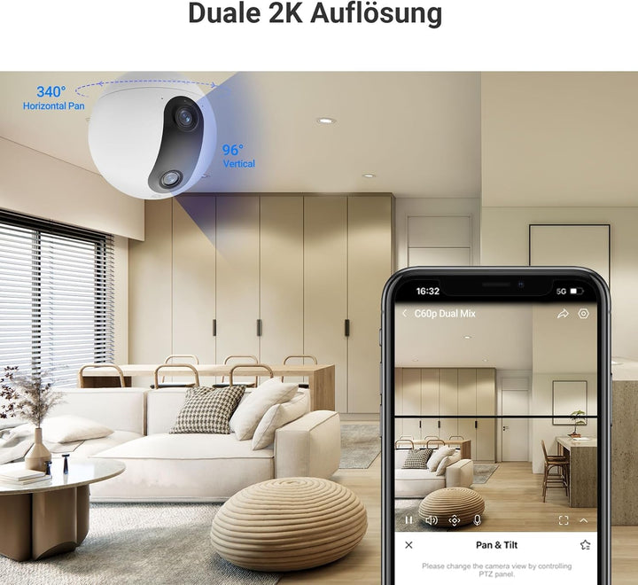 EZVIZ WLAN Überwachungskamera mit 2K+ Dual-Lens, 360° Innenkamera mit Personenerkennung und Auto-Tra