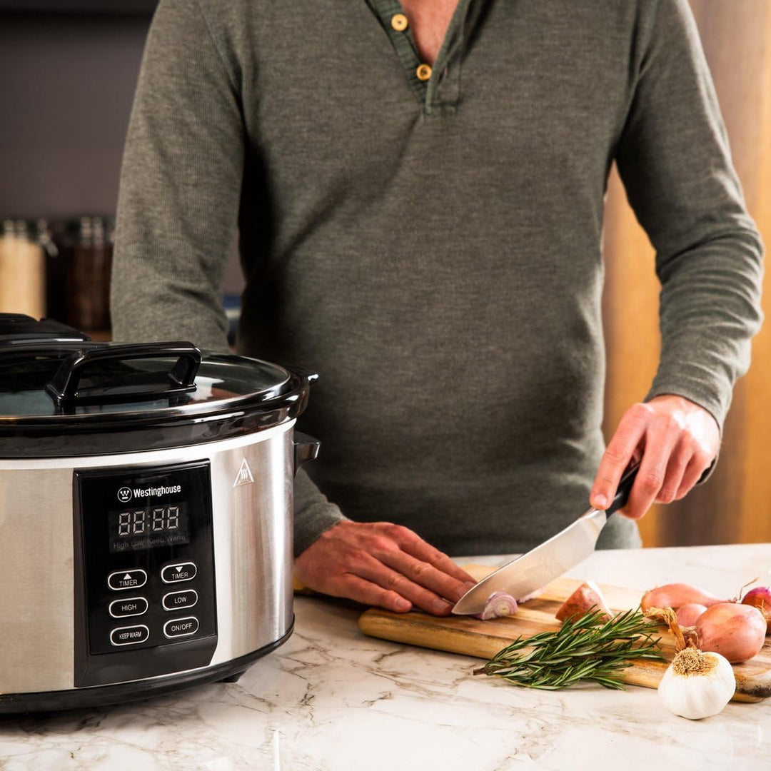 Westinghouse Slow Cooker 6,5 Liter - Schongarer Kochtopf aus Edelstahl, mit Warmhaltefunktion, Cool-