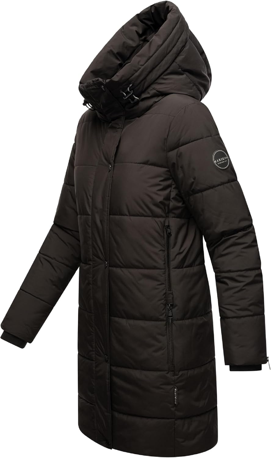 MARIKOO Damen Wintermantel Warmer Steppmantel lang mit Kapuze Karumikoo XVI XS-3XL L Schwarz, L Schw