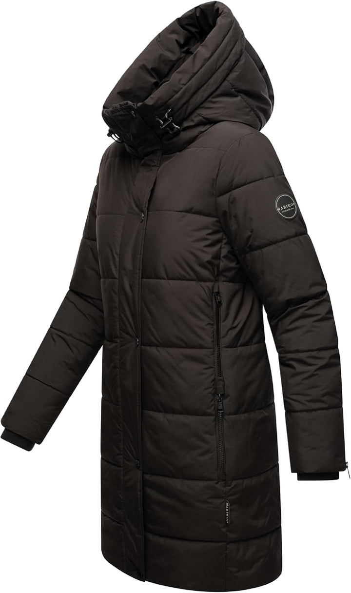 MARIKOO Damen Wintermantel Warmer Steppmantel lang mit Kapuze Karumikoo XVI XS-3XL L Schwarz, L Schw